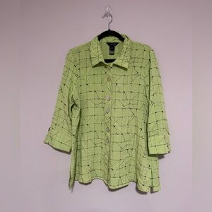 Ali Miles Lime Green Abstract Button-Up Shirt Size Large Artsy Eclectic Bold